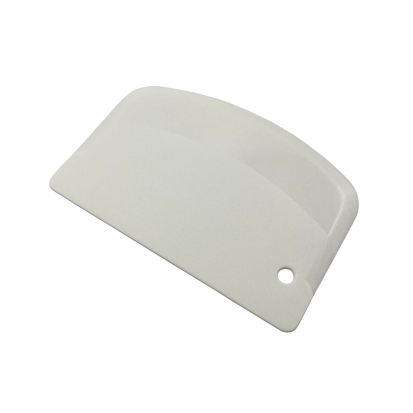 White plastic bench scraper on a white background