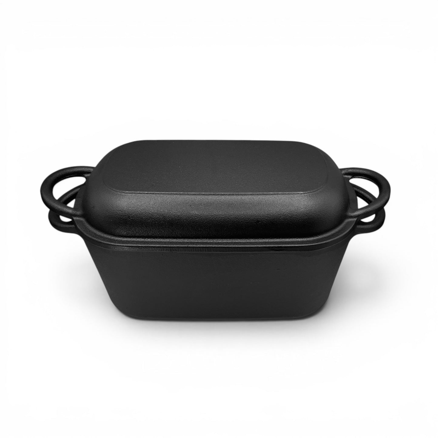 Black dutch oven for baking side/top photo with white background behind 
