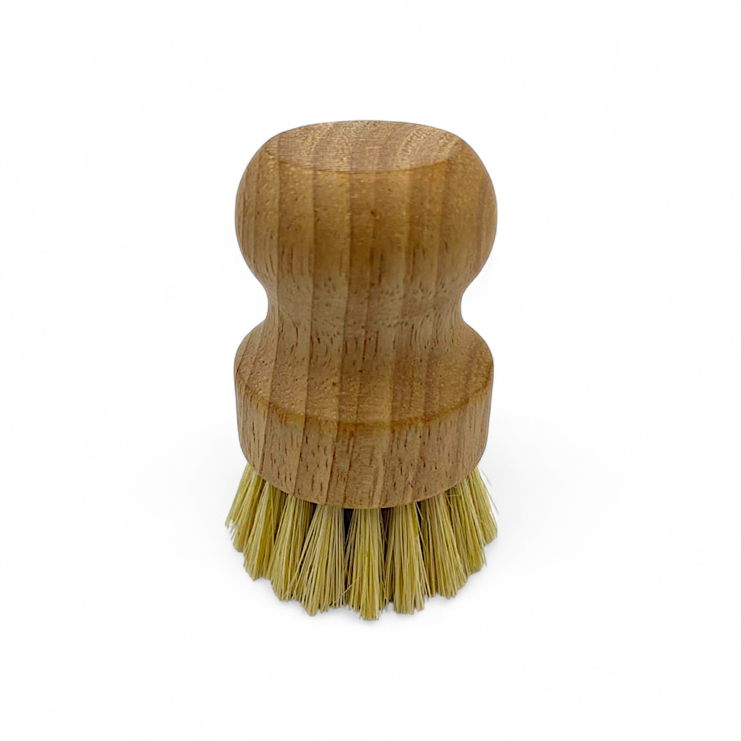 Wooden banneton cleaning brush with bristle head on a white background